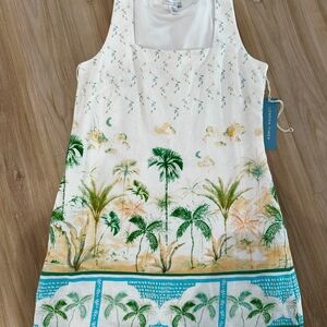 London Times White and Green Tropical Dress